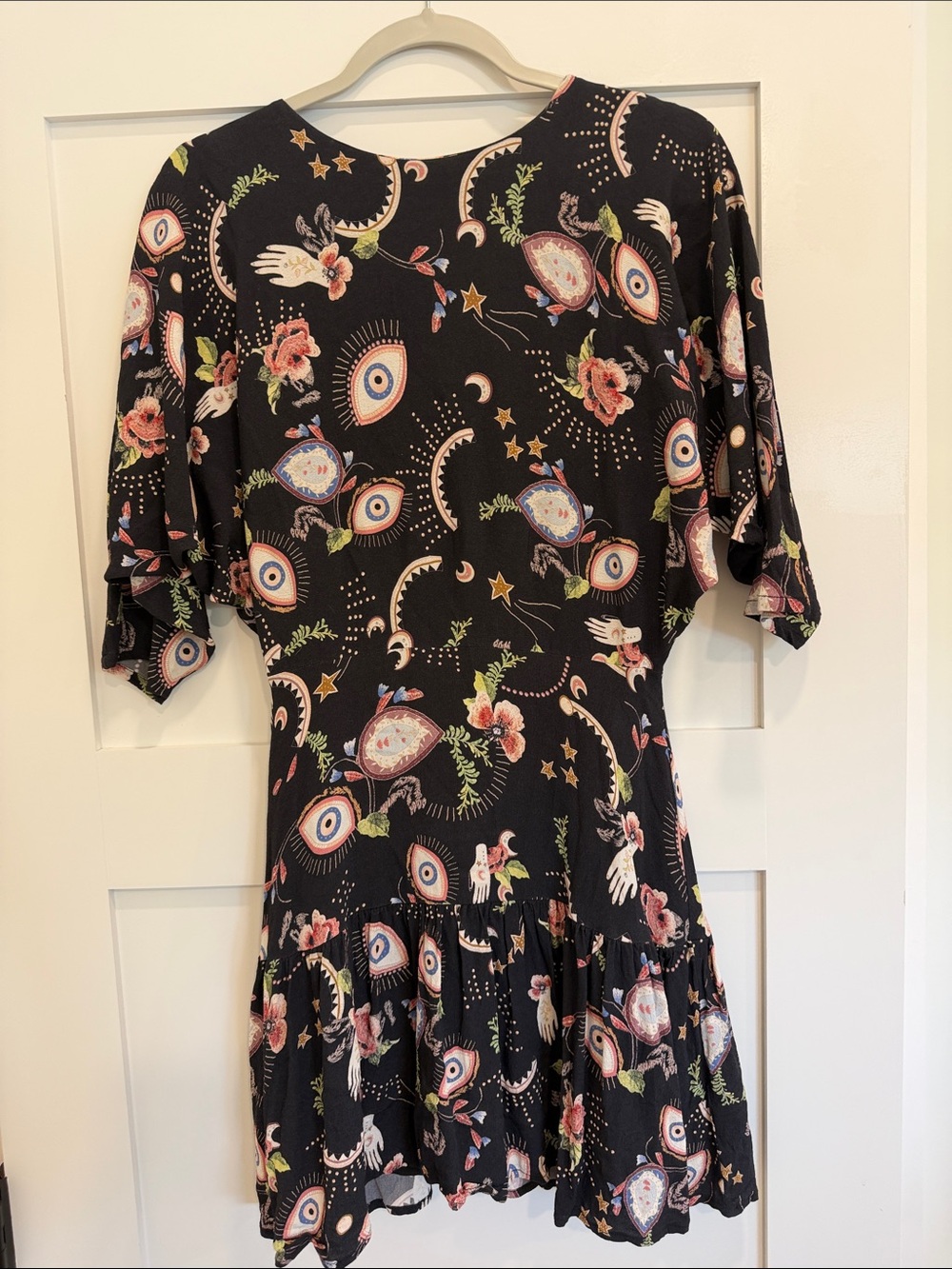 Corey Lynn Calter Black Celestial Eye Print Flare Mini Dress M Anyhropologie